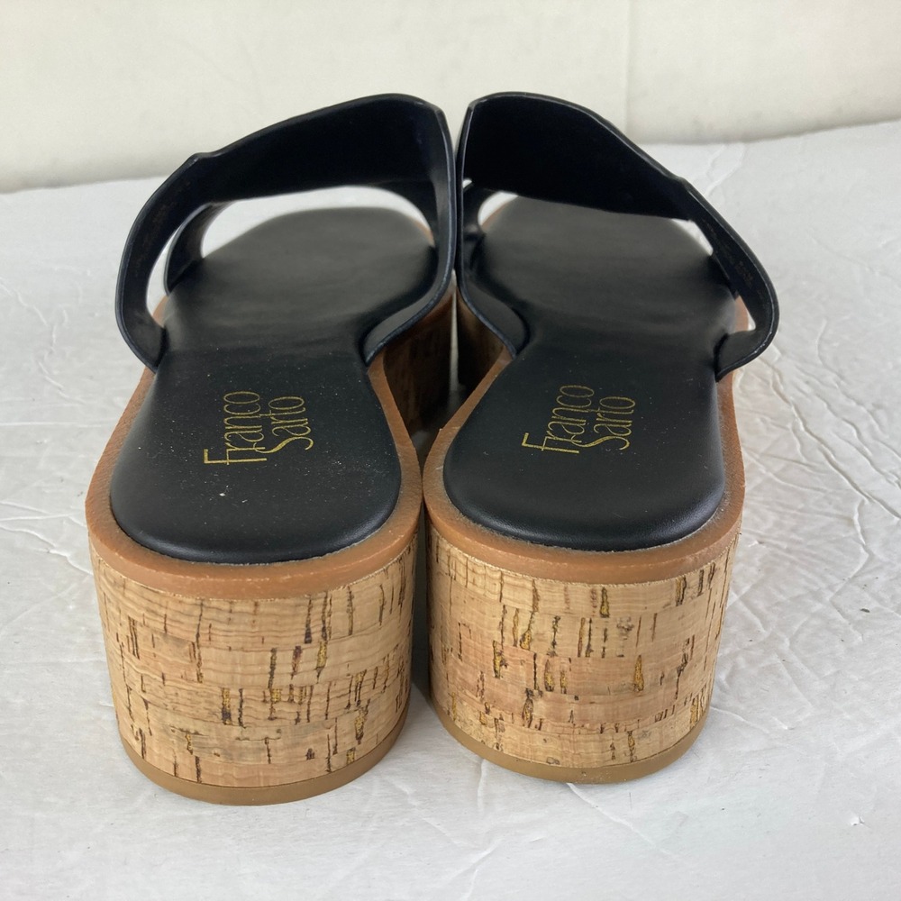 Franco Sarto Hesta Platform Sandals Womens 9.5M Black Cork Wedge Slide - Picture 6 of 8